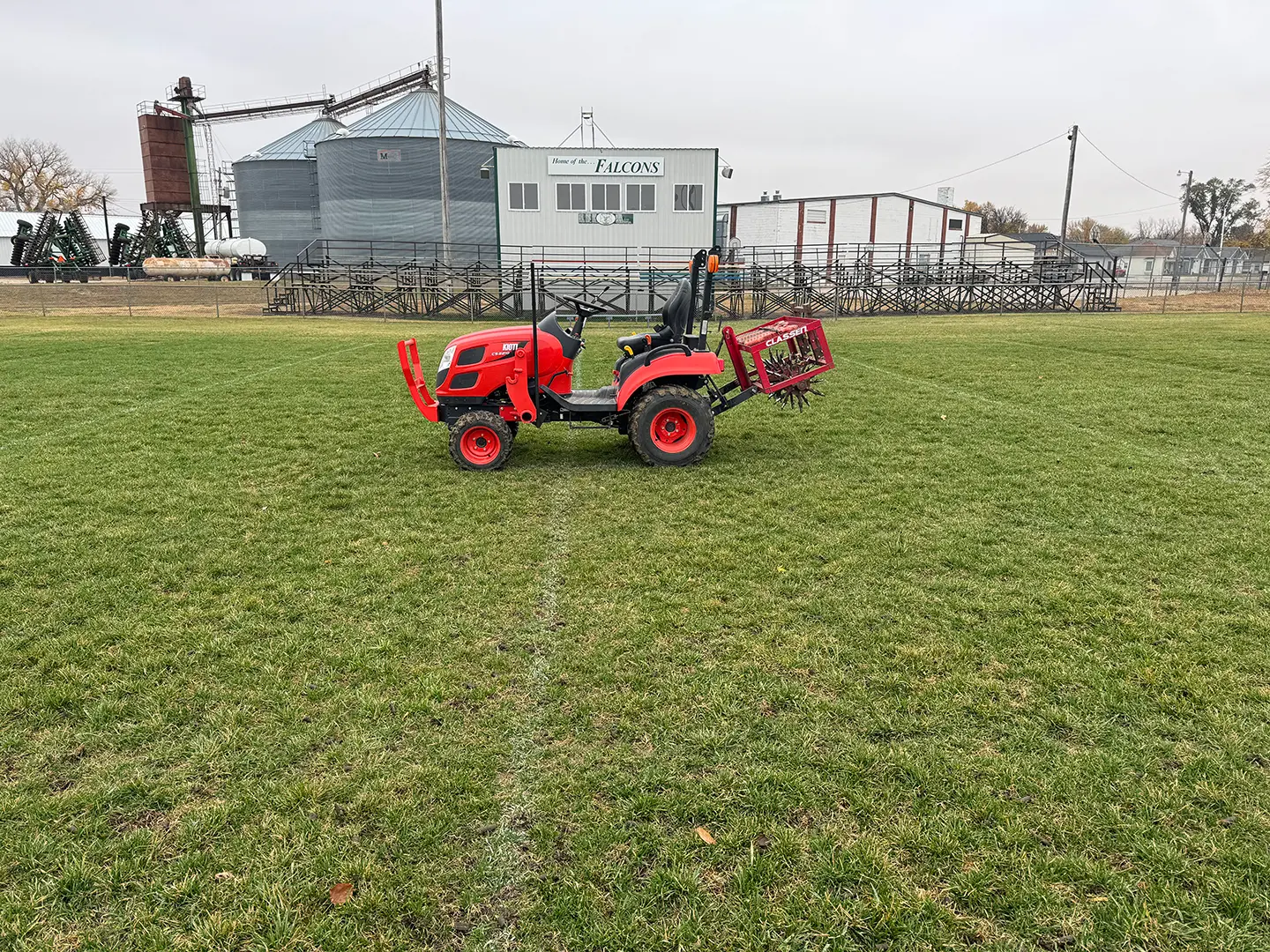 Falcons football field being mowed